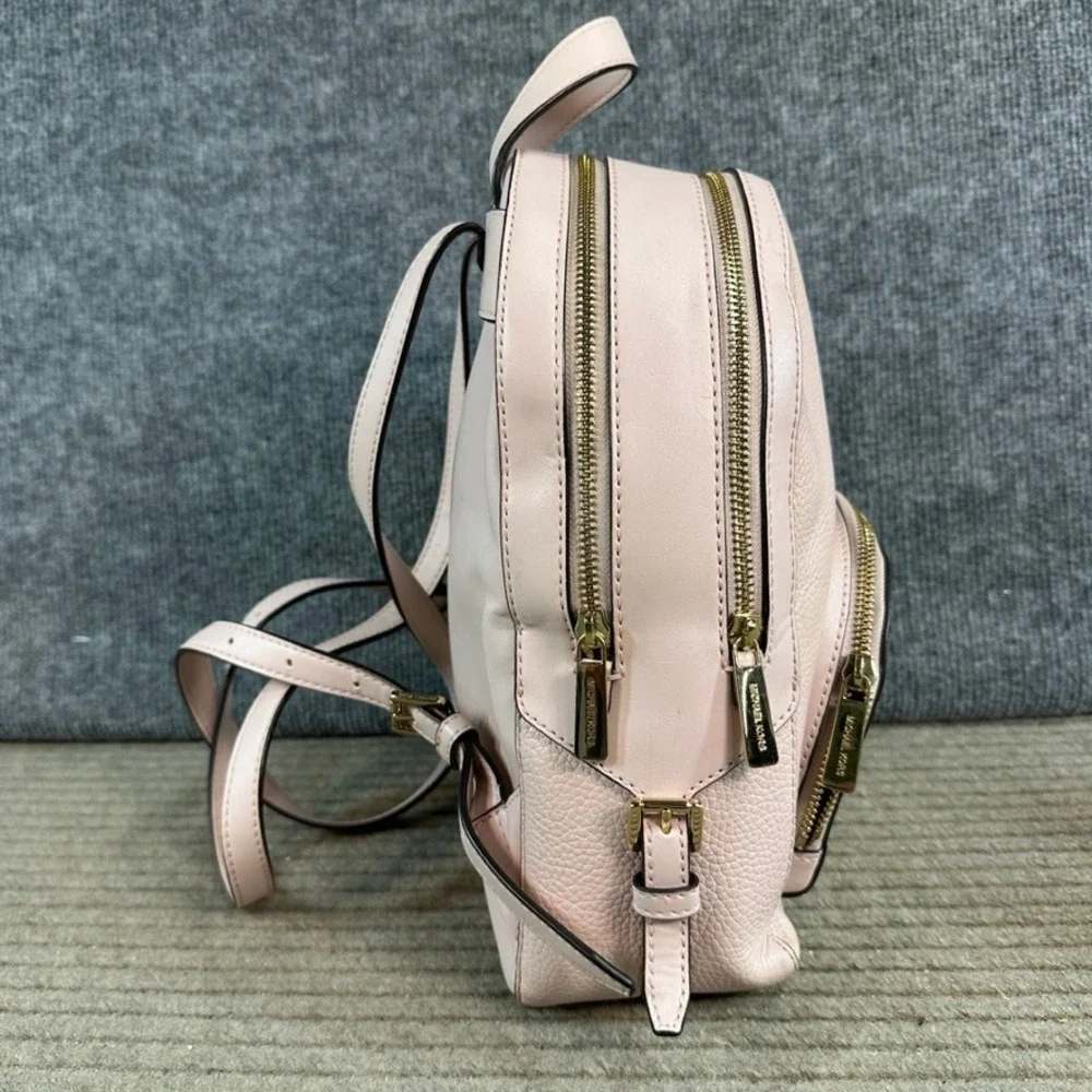 Michael Kors Rhea Medium Pebbled Leather Backpack Blush Pink Gold Tone Hardware